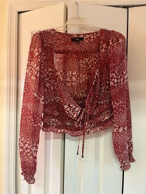 Lulu's Red Floral Tie-Front Blouse